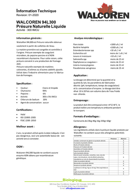 Présure de veau liquide